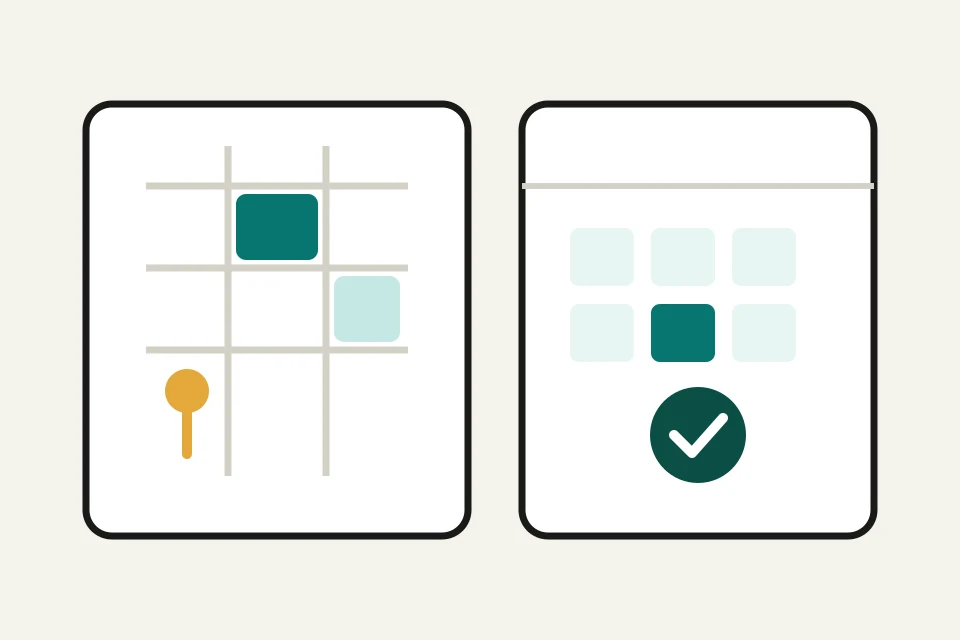 Floor map and calendar views for healthcare rooms and resources